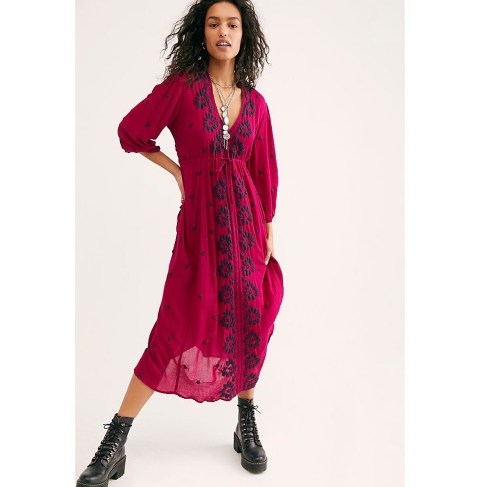 NWT Free People Embroidered Fable Midi Dress